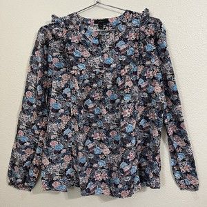 J.Crew Womens Blouse Top Size M Tall Floral Cotton Silk Blue Pink